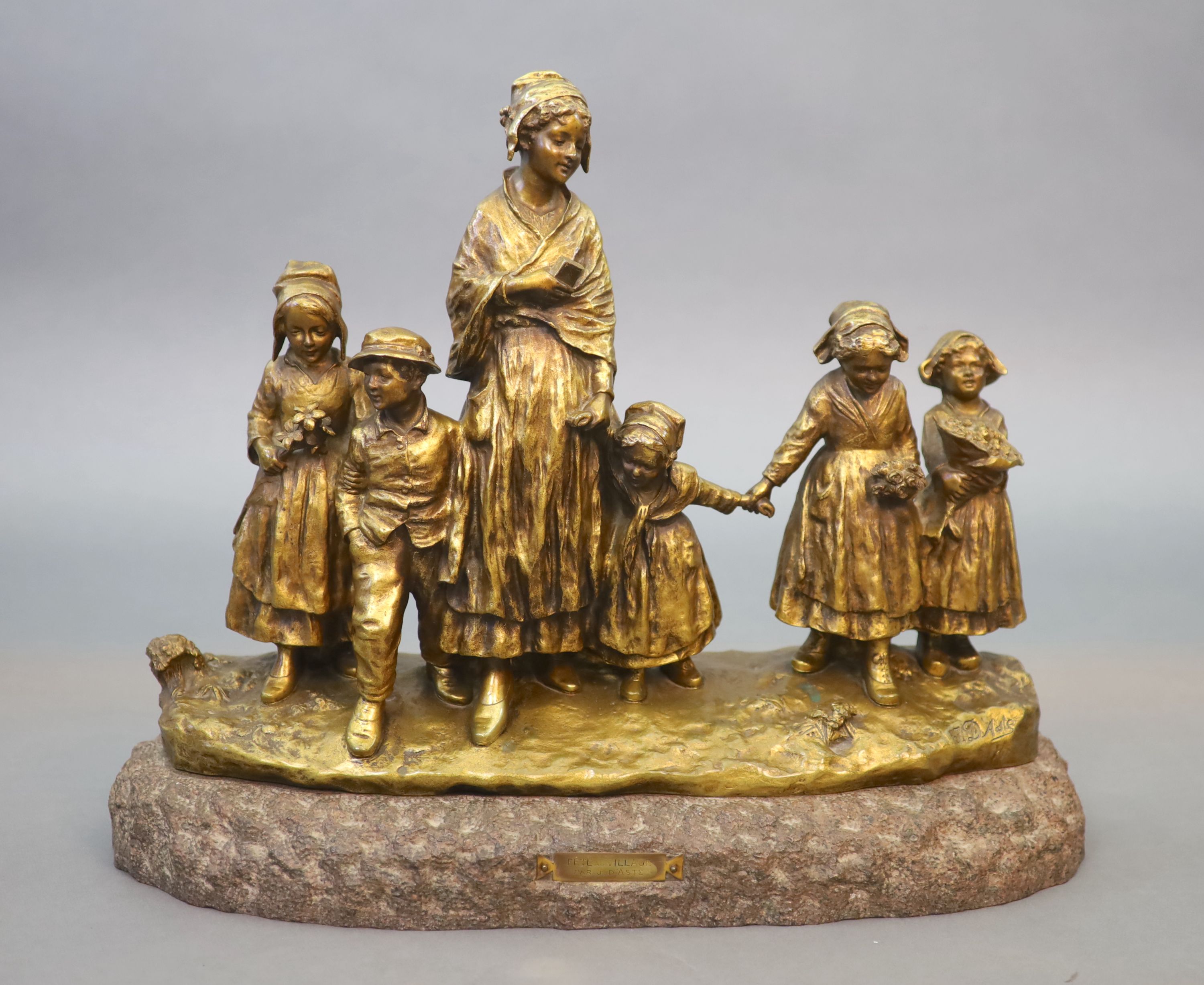 Joseph D'Aste (1881-1945) a large bronze figural group, 45 cm high, 55cm wide.